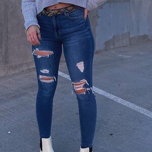 American Eagle Outfitters Blue Ripped Skinny Jeans